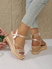 Women's Platform Sandals, Casual Open Toe Thick Sole Shoes, Comfortable Strap Sandals,Summer Outfits,Travel Essential - Champagne - View 3