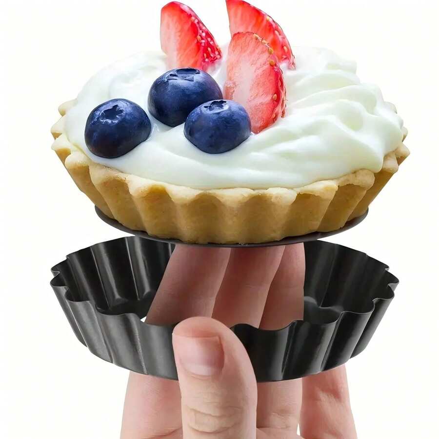 1pc/5pcs/10pcs Mini Pie Pans, Detachable Bottom, Non-Stick Baking Tray, Chrysanthemum Fruit Pie Baking Mold, Mini Carbon Steel Cake Mold, Baking Tools, Kitchen Gadgets, Kitchenware, Home Supplies