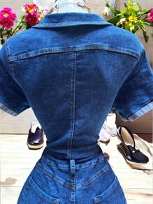 YOREE STRETCH DENIM JUMPSUIT WITH GOLDEN BUTTONS MOD. - 彩色 - 查看 8