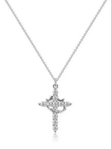 1pc Gold Cross Necklace With Suspended Crown Design, Delicate Luxurious Clavicle Chain, Copper Metal For Women Evening Wear, Holiday Gift