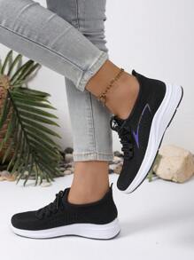 女士一脚蹬运动鞋，轻便软底舒适跑步运动鞋，透气网眼鞋面，适合户外/旅行，春季 - 黑色 - 查看 4