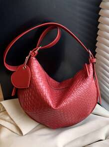 1buc nouă geantă moale în formă de semilună cu pernă, geantă de umăr vintage Y2K în stil gotic de capacitate mare pentru femei, potrivită pentru utilizare zilnică și călătorie, geantă de modă Burgundy cu decorare textura aligator