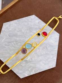 1pc Women's Fashion Luxury Bohemian Style Colorful Rhinestone Engraved Wide Bangle Bracelet, Vintage Elegant Jewelry Gift For Party