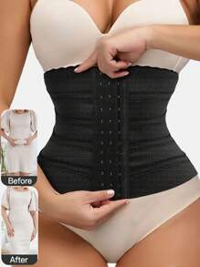 1pc Body Shaper Belts Women Waist Trainers Black Breathable Cropped Waist Girdle Waist Cincher Super Tight Shapewear Compression Tummy Control Slimming Belly Reduction - Black - View 6