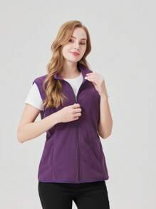 1pc Women Sleeveless Outdoor Vest Jacket, Spring Sporty Tank Top With Hidden Zipper Pocket, Slim Fit Design, Purple Color - Purple - View 7