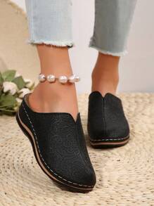 1 Pair Fashion Comfortable Versatile Slip-On Mule Shoes, Suitable For Spring, Summer, Autumn Outdoor Wear, Black And Beige Women Wedge & Platform Sandals - Black - View 4