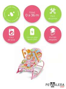 Silla Mecedora Vibradora De Bebé Musical Con Juegos Columpio Entretenimiento Relajante Divertido - Rosa - Ver 2