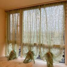 1pc Multi-Color Lace Curtain, Decorative Window Screen Voile For Living Room Bedroom, Semi-Transparent Personalized Decor Hanging Curtain