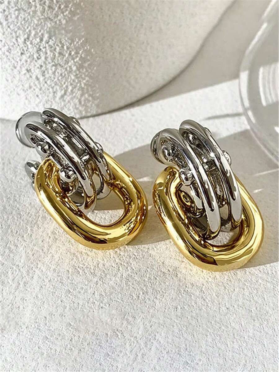 1對雙色多層可拆卸耳環,幾何極簡風女款飾品,適合派對、假日與日常配戴 - 耳環 - 查看 1