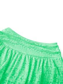 Women Tiered Ruffled Short Skirts Floral Lace Sheer Mid Rise Lined Cute Flowy Mini Skirts - Green - View 4