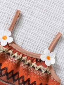 Young Girl 3D Floral Decor Strap Lining Dress