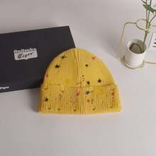 Bonnet tricoté arc-en-ciel avec éclaboussures de peinture néon pour l'hiver, bonnet à revers, bonnet classique et chaud pour femme adulte, taille unique