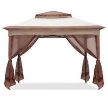 SUNROAD 3.3 X 3.3m White Oxford Cloth Folding Garden Shed Right Angle 4 Sides Wire Mesh Canopy Shed Plastic Spray Iron Pipe Portable - Khaki - View 6