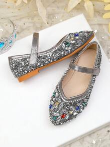 New Rhinestone Decor Children's Flat Shoes, Casual Daily Wear