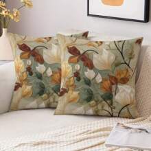 1PC,Botanical - Bohemian Style. Decorative Pillow With Nature - Inspired Leaf And Flower Patterns. All - Year - Round Applicable. (Pillow Inserts Not Included)