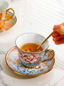 1PC European Ceramic Coffee Cup Set Afternoon Flower Tea Home Luxury Elegant Coffee Cup European Ceramic Coffee Cup Plate Set - Multicolor - View 4