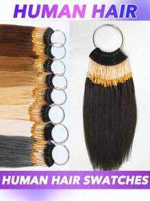 Conjunto de 30 piezas de muestrario de color de cabello humano real para probar tintes, peinados y presentación de pelucas en salón. Incluye mechones de colores natural negro #4, marrón #30, marrón claro #27, rubio #613, blanco, gris oscuro y multicolor. Teñible, rizable, cabello humano real. - Multicolor - Ver 2