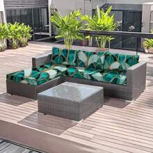 1 件印花花园弹性沙发垫套、户外垫套、沙发套、沙发座套、弹性椅垫套、庭院家具保护套 - 綠色 - 查看 5