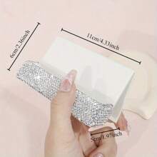 1pc, Rhinestone-Studded Collection, White Rhinestone Credit Card Case, Card And Business Card Holder, Bank Card Storage And Document Box, Clay Rhinestones, High-End Multi-Faceted Glass Rhinestones, Plastic Glittering Rhinestone Office Desk Memo Clip, Portable Elegant Office Card Case, Luxury Gift Accessory With Multi-Faceted Glass Gemstones.