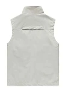 Men Outdoor Lightweight Sleeveless Vest Jacket, Spring/Summer Casual Hiking Fishing Stand Collar Utility Waistcoat - Beige - View 2