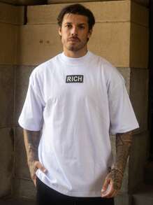 Oversized High Neck T-Shirt Premium Rubber Black White Streetwear - trắng - Xem 1