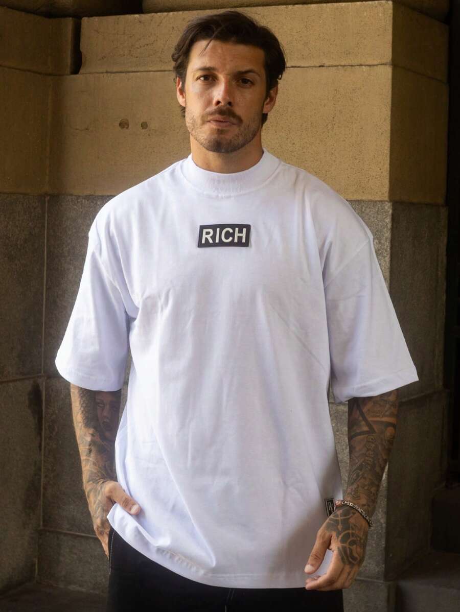 Oversized High Neck T-Shirt Premium Rubber Black White Streetwear - trắng - Xem 1