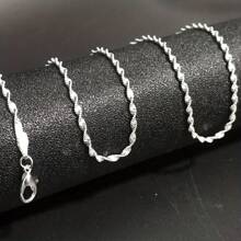 1Pc 16inch~30inch Luxury 2mm Silvery Plated Double Layer Water-Wave Chain Necklace Women Chokers Necklaces For Jewelry Making