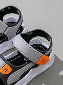 A Pair Of Comfortable, Stylish, Simple, Non Slip, Odor Proof, Lightweight And Breathable Summer Boys' Sports Sandals With Hook And Loop Design - Grey - View 7