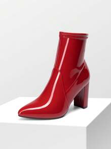 Dream Pairs Women's Fashion Pointed Toe High Chunky Heel Ankle Boots With Inside Zipper Good For Party - 紅色 - 查看 4