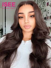 ISEE HAIR 巧克力棕色波浪蕾丝前发假发 6x4 蕾丝闭合假发 180% 密度真人发质 无胶假发 适合初学者 预拔预剪 16-28 英寸闭合假发 适合女性 - S4 - 查看 2