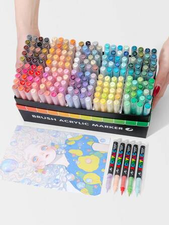 Set de bolígrafos profesionales de 12/24/48/60/120/200 colores - Marcadores de arte de doble pincel, pincel flexible y punta fina, bocetos de 168 colores, tinta suave, pintura de garabatos, marcadores líquidos y rectos para piedra, vidrio, cerámica, huevos de Pascua, metal, madera, ¡un gran regalo a prueba de agua para familiares y amigos!, Regalos vuelta al colegio