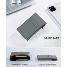 Pop Up Credit Holder With Money Pocket Minimalist Business Blocking Slim Aluminum Metal Bank Case For S And Notes And Coins Space Grey Mini Wallet Card Wallet For Men Wallet Purse Wallet - Grey - View 11