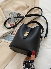 迷你水桶手提包，时尚简约单肩包和斜挎包 - 黑色 - 查看 6