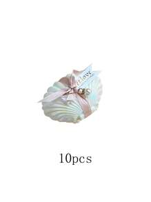 10件套（包含1个贝壳形香薰蜡烛+1个贝壳礼盒+1条婚礼丝带+1个吊坠+1个标签）/ 10件贝壳香薰蜡烛装饰套装，仿珍珠蜡烛套装，婚礼派对桌面装饰蜡烛，薰衣草香味，大豆蜡，蜡烛置于带丝带卡片的亚克力盒中，适用于婚礼、节日礼物、家居装饰、万圣节、情人节、生日派对、房间装饰、毕业礼物 - 彩色 - 查看 11