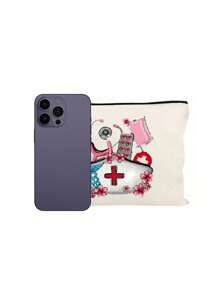 Sac de rangement thème infirmière, sac de beauté, trousse de maquillage avec motif de casquette d'infirmière, tube à aiguille, pilule, sac de perfusion, stéthoscope - Un cadeau parfait pour les infirmières ! Peut ranger les cosmétiques, les outils de beauté, le vernis à ongles, les pilules et d'autres articles, adapté pour sortir