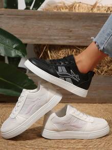 Damskie nowe, outdoorowe, codzienne, piesze wycieczki, uniwersalne, w paski, sznurowane, okrągłe, czarne trampki