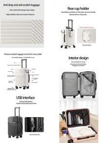 A 20-Inch Multifunctional Front-Opening Cabin Suitcase: This Suitcase Adopts A Front-Opening Design, Meets Boarding Standards, Has Smooth Universal Wheels, And A TSA Customs Lock. It Is Suitable For Short-Distance Business Trips, Daily Commuting, Weekend Vacations, Short-Term Trips, Students Going To School, And Travel Essentials. It Can Also Be Used As A Moving Gift Or A Holiday Gift For Friends.