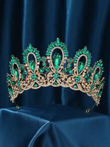 奢华水晶巴洛克女王头饰皇冠，手工制作婚礼公主头箍，镶嵌闪亮水钻，适合万圣节、生日、舞会（金色） - 彩色 - 查看 7