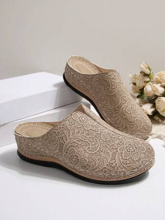 1 Pair Fashionable Comfortable Versatile Slip-On Backless Mule Shoes, Suitable For Spring, Autumn, Summer Wear, Black, Beige Ladies Platform & Wedge Sandals