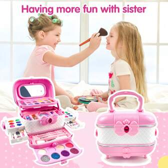 Conjunto de maquillaje infantil con accesorios (color aleatorio), mini bolsa de maquillaje con lazo, juguete de maquillaje y accesorios de maquillaje para jugar, ideal para eventos, fiestas y regalos de cumpleaños