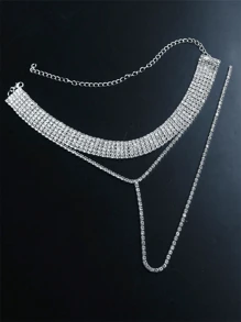 1 pieza Collar de borlas con cristales Bohemio totalmente enjoyado, accesorio de joyería de lujo para fiestas para mujeres, collar de moda