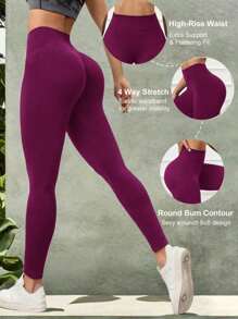 Summer Workout Solid Color Seamless Yoga Leggings, High Waist Fitness Running Pants, Women Sportswear Trousers, Suitable For Outdoor Sports, Yoga, Workout