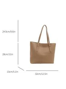 A Retro Fashion Large Capacity Tote Bag, Zip Opening, Stitching, Solid Colour Soft Surface, Lightweight Shoulder Bag. Suitable For Ladies Daily Life Leisure, Commuting, Holiday, Work Use