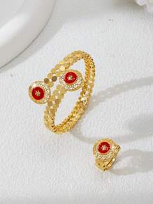 Mgyi Gold-Colored Copper Fashionable And High-End Luxury Retro Jewelry Set For Women,18K Gold Plated Elegant Luxury Square Design Bracelet,Ring For Women, Suitable For Nigeria, Dubai, Middle East, Saudi Arabia Bridal Wedding, Daily Wear, Wedding Anniversary Gift, Halloween Gift For Friends - Gold - View 1