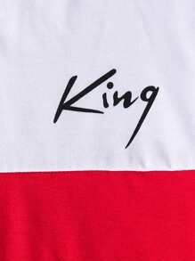 Tween Boy 2pcs Summer Contrast Color Letter "KING" Print Round Neck Short Sleeve Top And Full Length Pants Sports Casual Set, For 7-11 Years Old, PE, Student