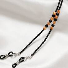 1 件黑色和黄色仿珍珠串珠眼镜链 - 时尚眼镜挂链配件，适合外观