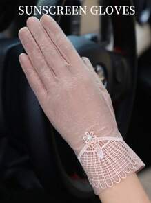 1 par de guantes de encaje para mujeres, guantes de encaje ligeros para protección solar, para primavera y verano, guantes táctiles para exteriores
