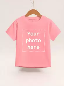 Camisetas personalizadas impresas, personaliza con tus fotos, familia, amigos, mascotas, cumpleaños, vacaciones, uniformes de equipo/outdoor/escuela/deportes, camisetas de cuello redondo de manga corta personalizadas para niñas/niños, blusas negras, regalos perfectos para mejores amigos, cumpleaños - Rosa - Ver 1