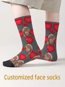 1 Pair Customized Face Design Mid-Calf Socks For Girls And Boys, Personalized Teenage Socks With Photo, Fun Customized Image Mid-Calf Long Socks For Kids, Suitable For Daily Wear, Holidays, Birthdays, And Other Occasions