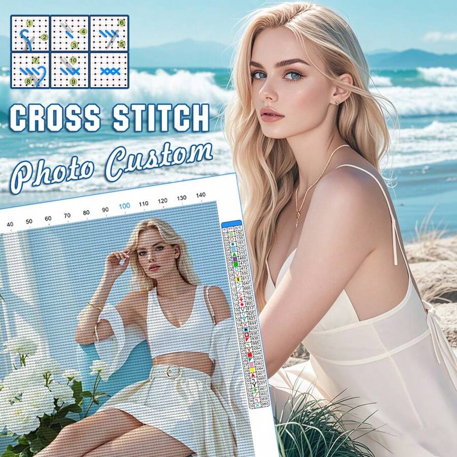 Personalisiertes Foto Kreuzstich-Set 11CT bedruckter Leinwand DIY Bastelset Stickerei Zubehör Nähset einfach für Anfänger, personalisiertes Geschenk